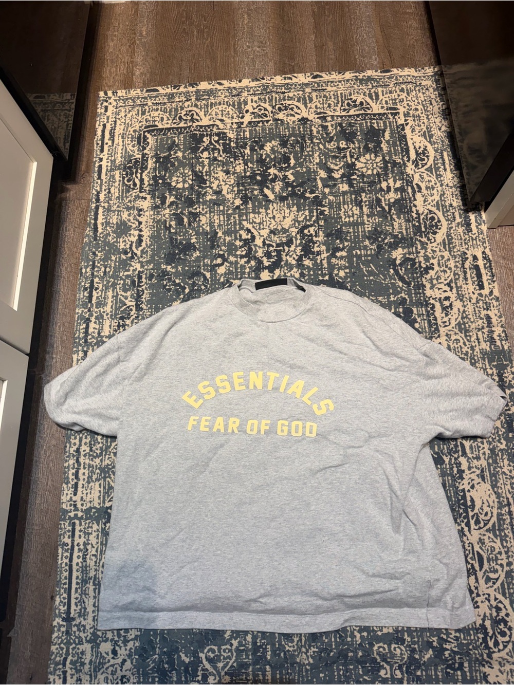Fear of God Menswear Light Gray Tee with Yellow ESSENTIALS Logo